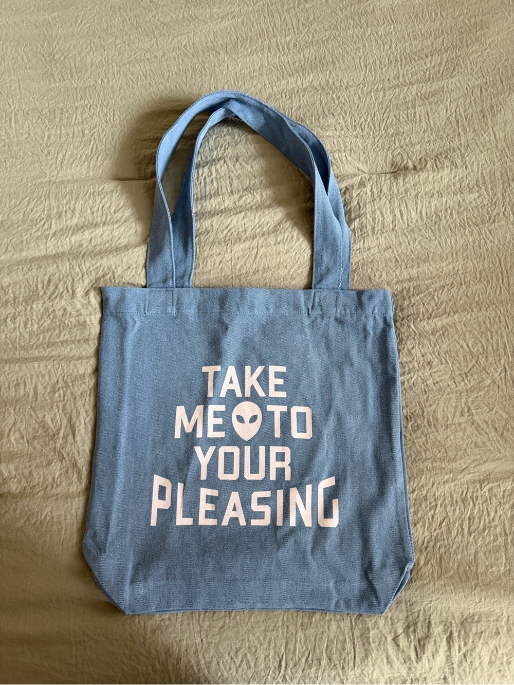 Light Blue Canvas Tote Bag with Playful Graphic